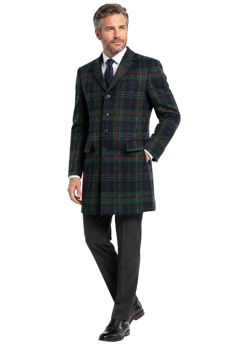 Men's Mid-Thigh Length Tartan Jacket