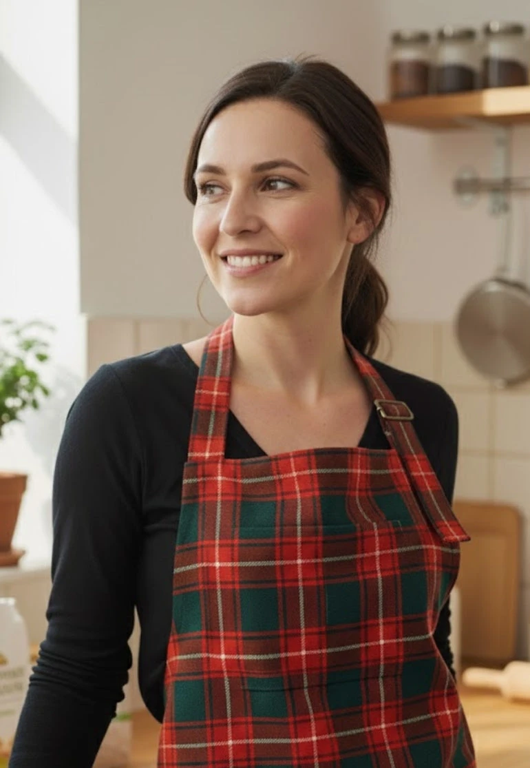 Multiple Pockets Tartan Apron