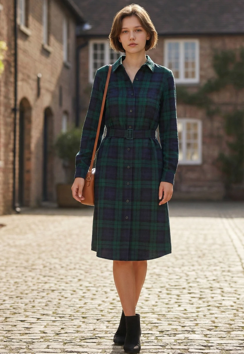 Robe chemise boutonnée à carreaux