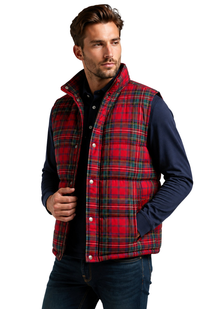 Plaid Sleeveless Puffer Jacket