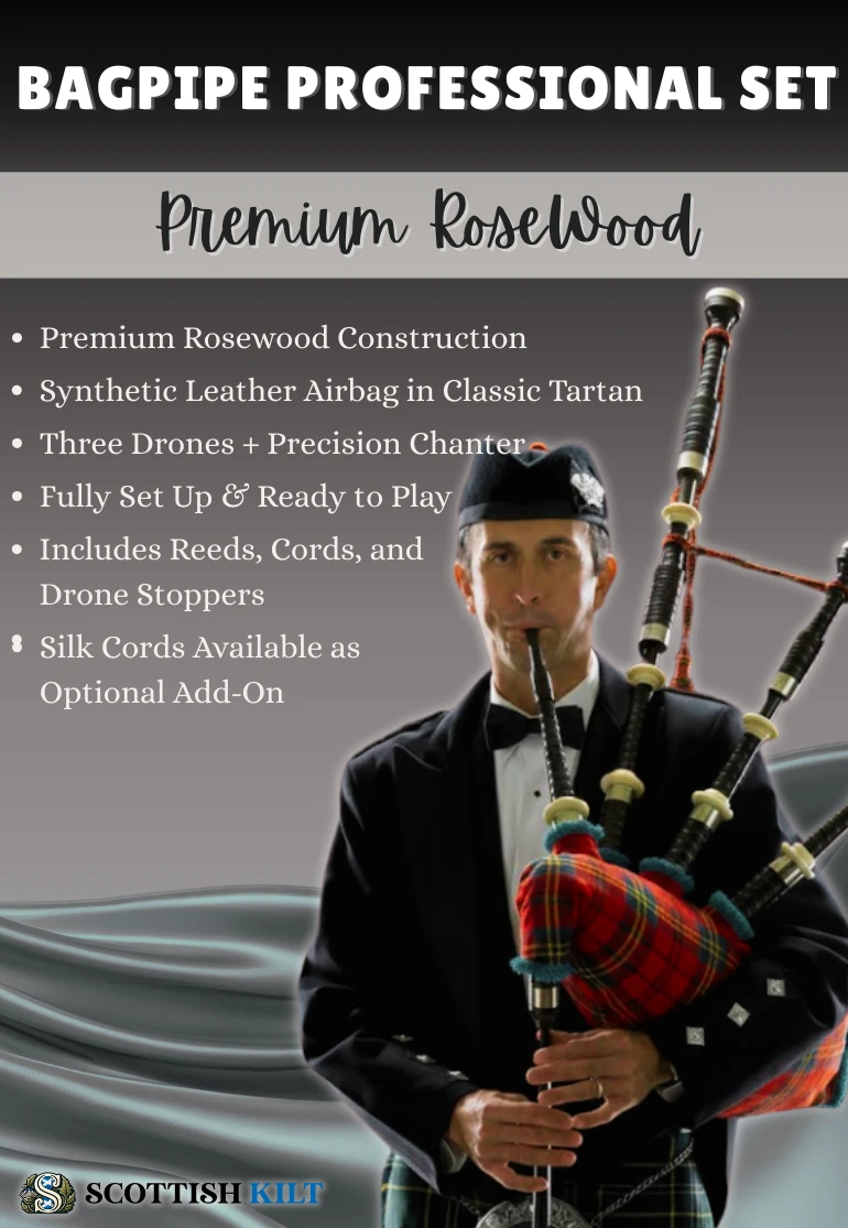 Rosewood Tartan Bagpipe Professional Set