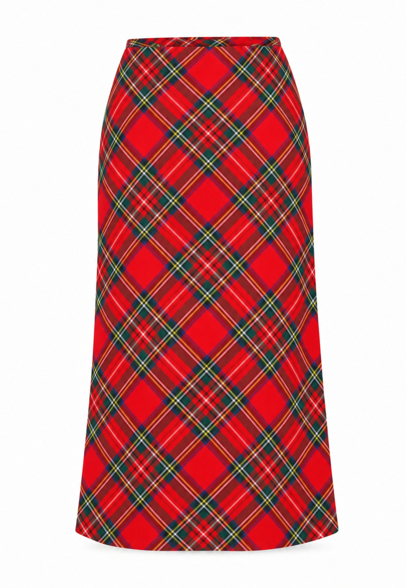Royal Stewart Beige Plaid Midi Skirt