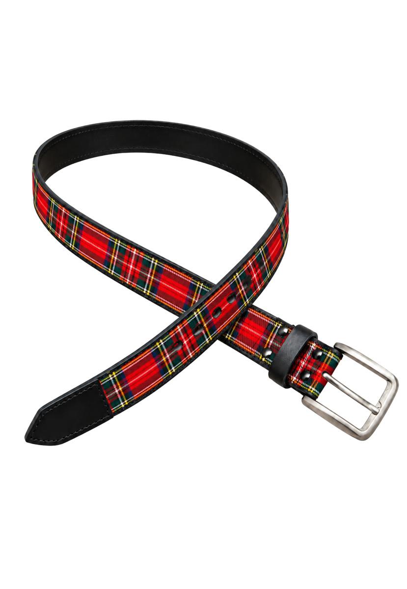 Royal Stewart Black Leather Belt Doune Design