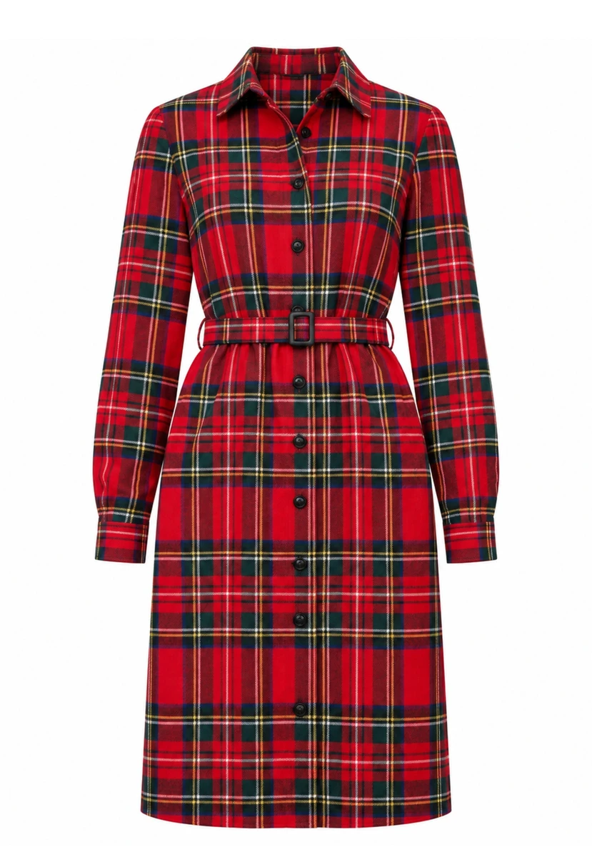 Royal Stewart Plaid Button-Front Shirt Dress