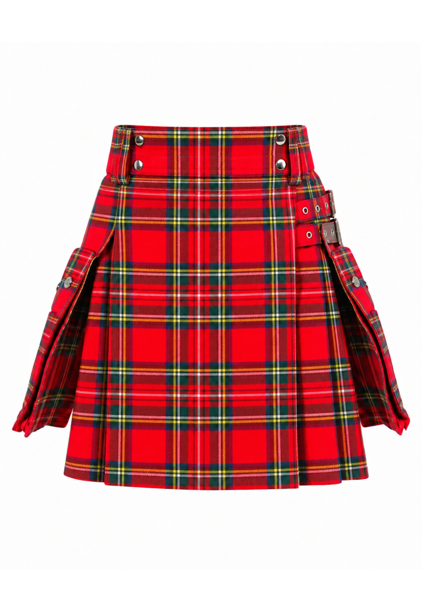 Royal Stewart Pleated Plaid Utility Mini Skirt