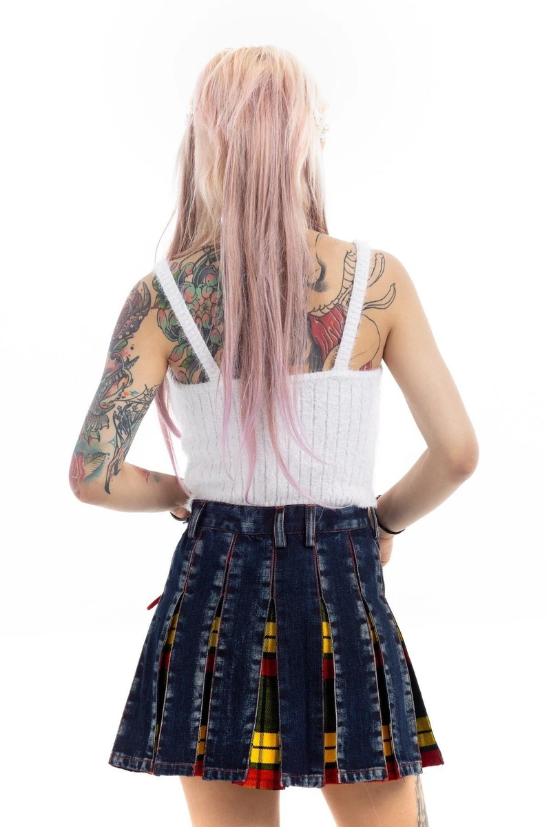 Mini denim with tartan skirt  - Back view