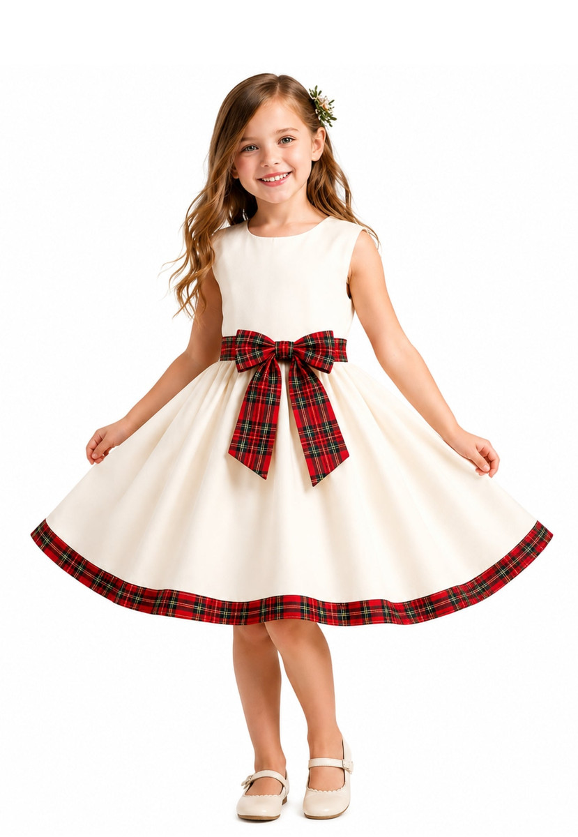 Tartan Trim Twirl Flower Girl Dress