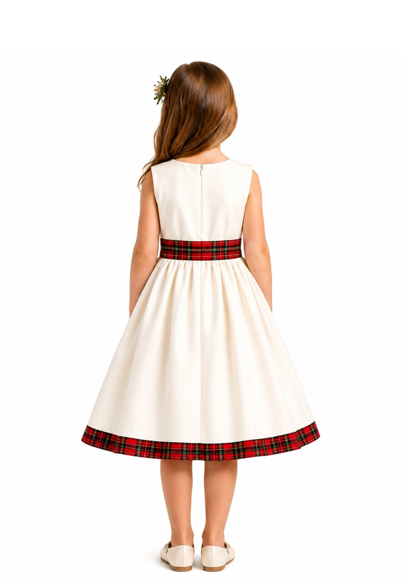 Tartan Trim Twirl Flower Girl Dress - Back View