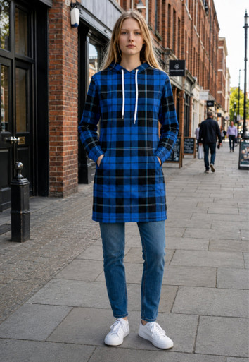 hoodie dress blue MacDuff Hunting Tartan Kangaroo pocket and ribbing