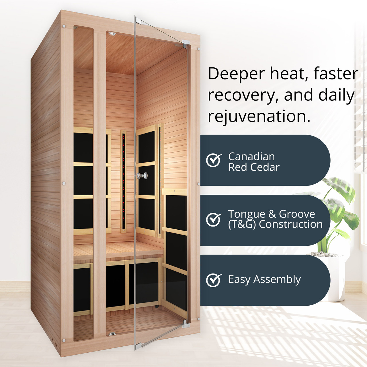 Tosi Red™ 1 Person Full Spectrum Infrared Sauna w/ Reversible Door