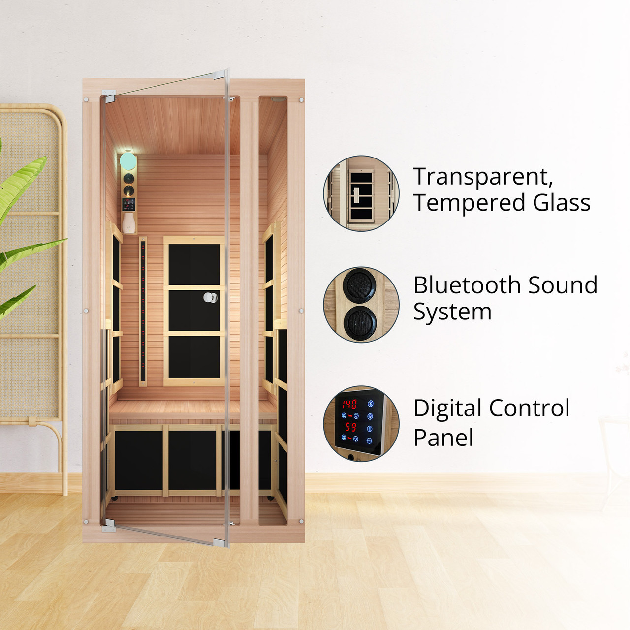 Tosi Red™ 1 Person Full Spectrum Infrared Sauna w/ Reversible Door