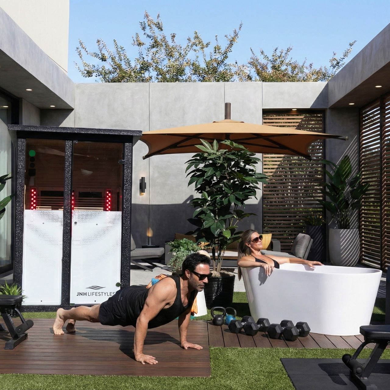 JNH Lifestyles Arki™ Outdoor Duo 2-Person Red Light Therapy Sauna