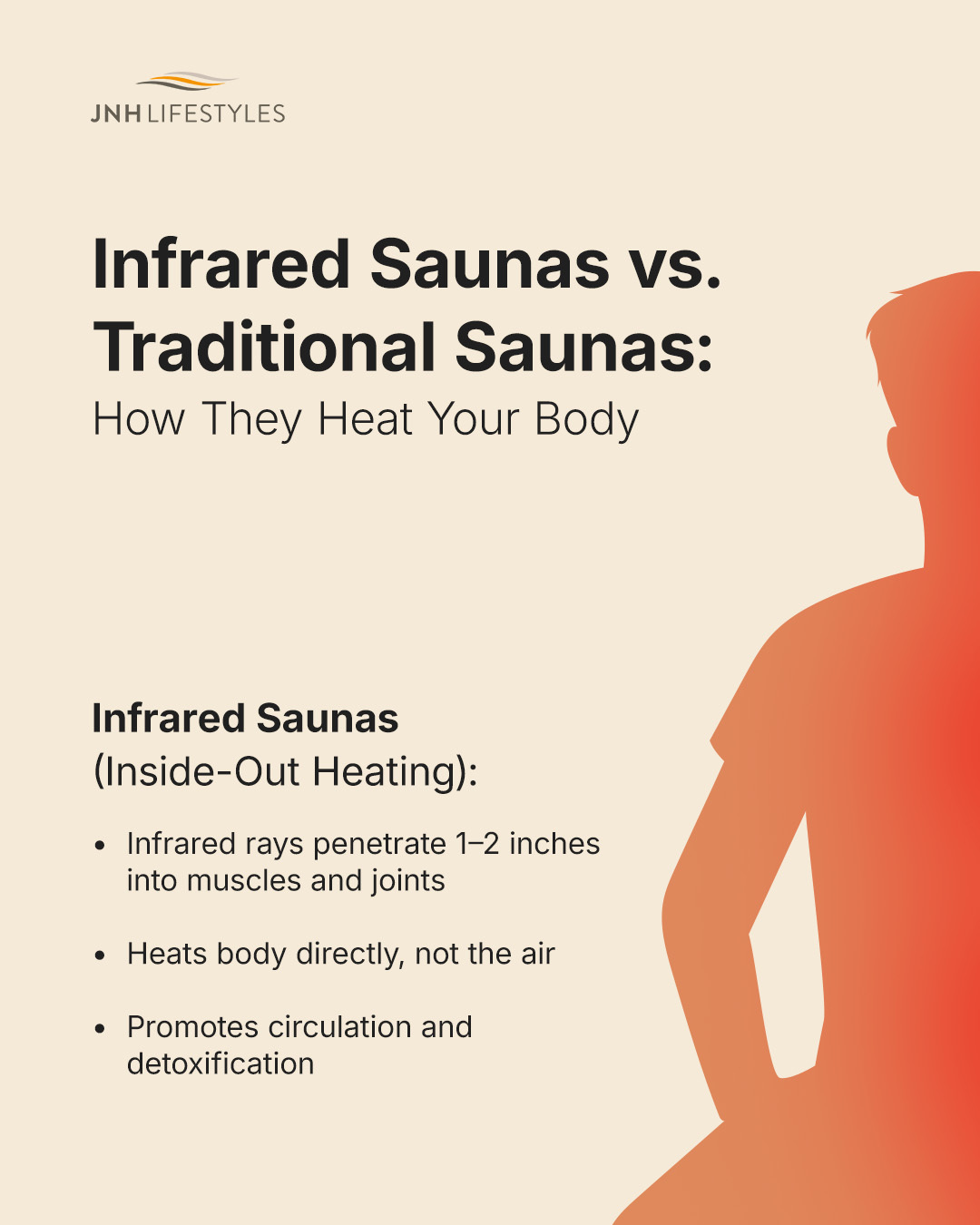 Infrared saunas vs traditional saunas showing how each heats the body differently