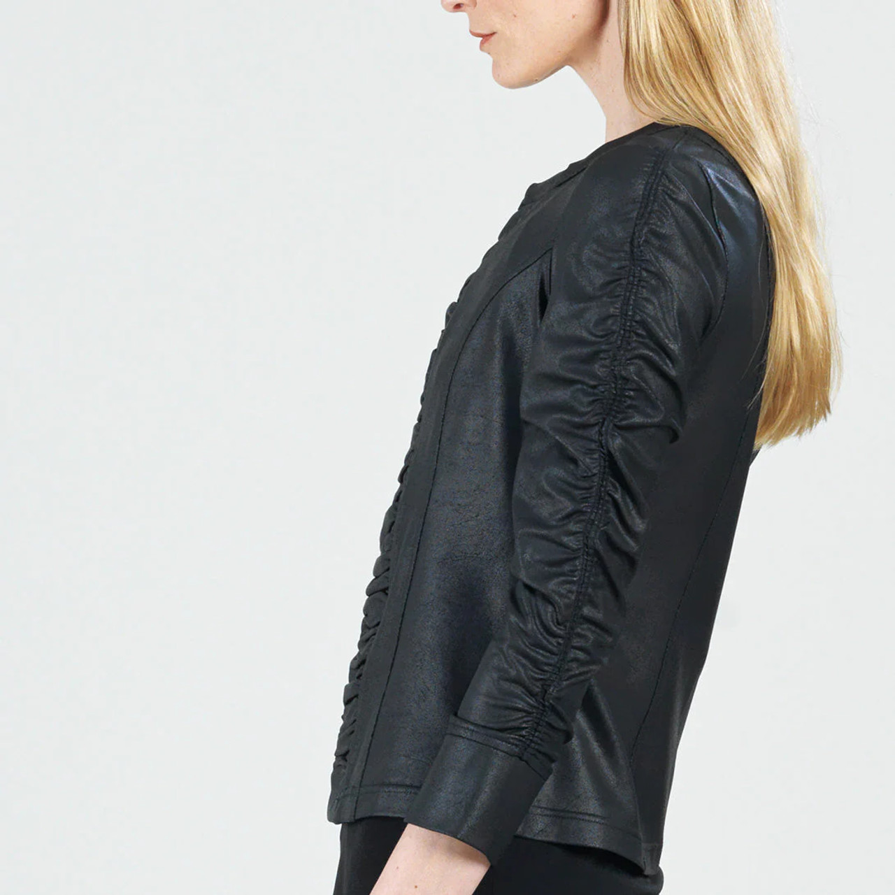 Clara Sunwoo Classic Liquid Leather Jacket With Hem Zip Details