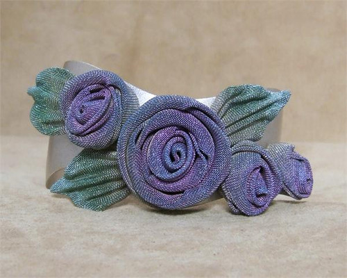 SARAH CAVENDER WAVY CUFF WITH 3 ROSES and PLEATED LEAVES