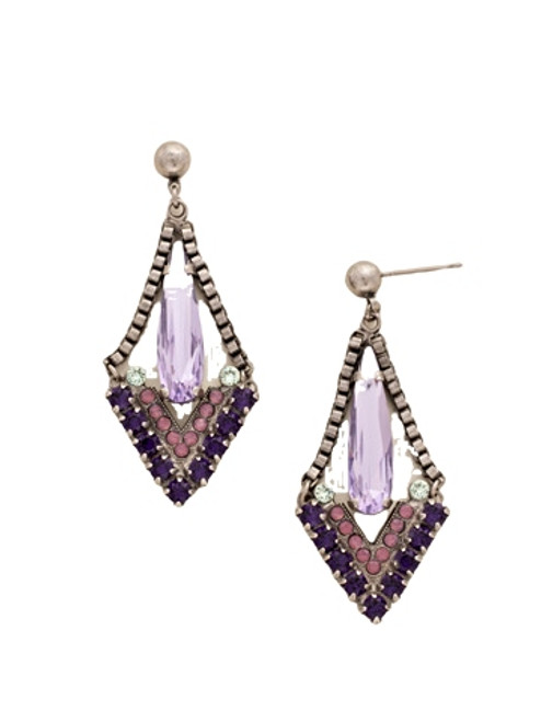 Sorrelli African Violet Crystal Triangle and Box Chain Statement Earrings~ EDB17ASAFV | Adares Boutique