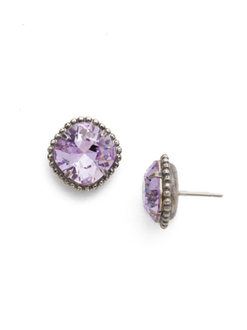 Sorrelli Essentials- VIOLET- Cushion Cut Solitaire Crystal Earrings~ EBX10ASVI