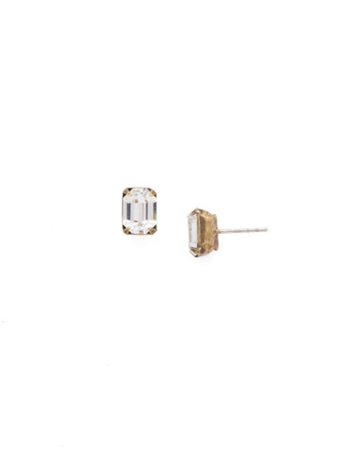 Mini Emerald Cut Stud Earrings by Sorrelli in Antique Gold~ EBY42AGCRY | Adares Boutique