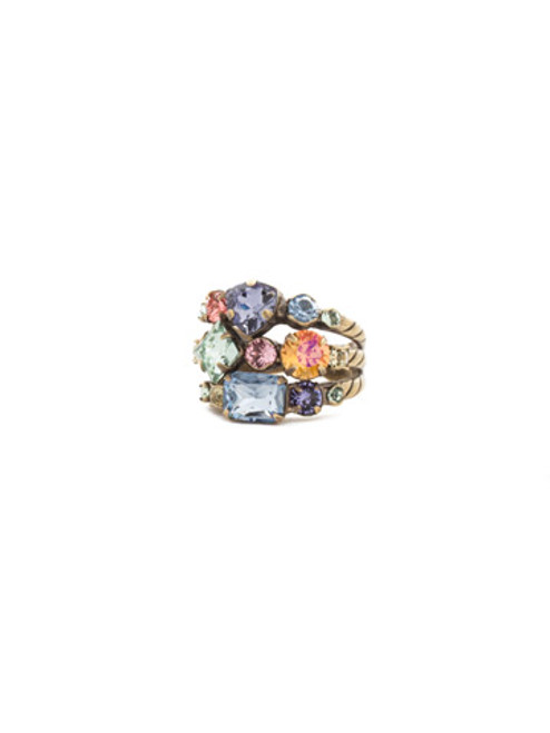 Sorrelli Bohemian Bright - Sedge Stacked Crystal Ring~ RDX1AGBHB | Adares Boutique