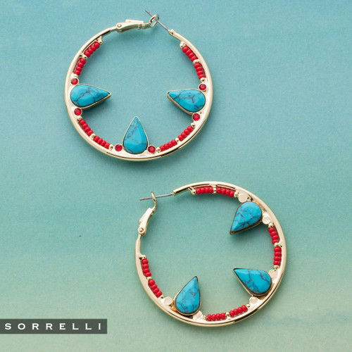 Sorrelli Crescent Hoop Earrings in Ruby Moroccan Turquoise~EEH24BGRTU | Adares Boutique