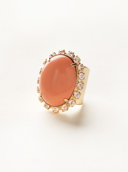 Sorrelli Caribbean Coral- Crystal Encrusted Cabochon Cocktail Ring~ RCY1BGCCO | Adares Boutique