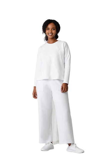 French Terry Wide Leg Pant by Sympli -FT2702-White-Full Front View