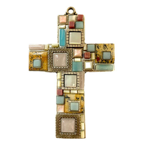 Michal Golan Pastel Gemstone Mosaic Wall Cross~CR16 