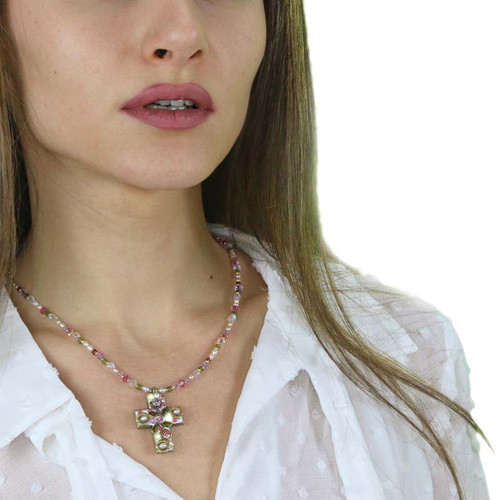  Michal Golan PEARL BLOSSOM - Medium Cross Necklace- N1543 | Adare's Boutique