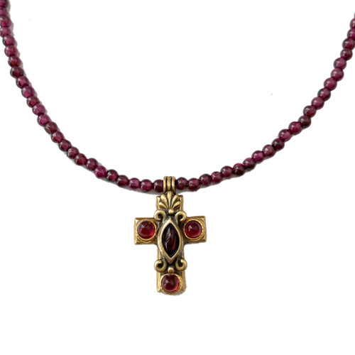 Michal Golan Small Garnet Cross Necklace~N792