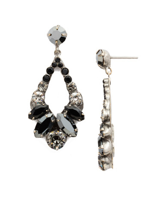 Sorrelli BLACK ONYX- Navette and Round Crystal Adornment Dangle Earrings~ EDA53ASBON 