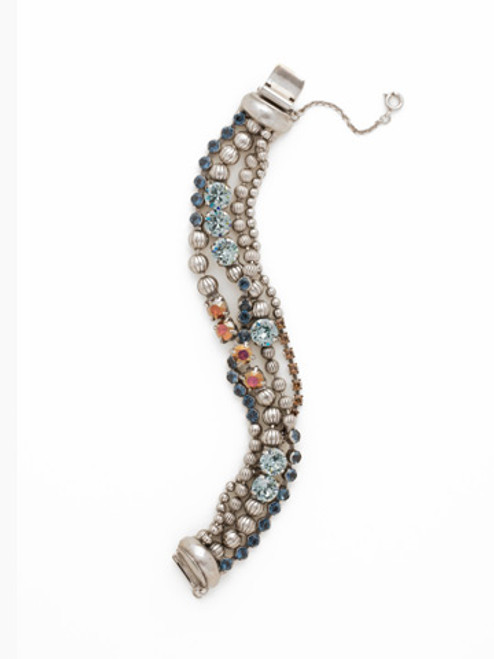 Sorrelli BLUE BROCADE -Multi-Strand Crystal and Corrugated Ball Chain Bracelet ~ BCU37ASBBR