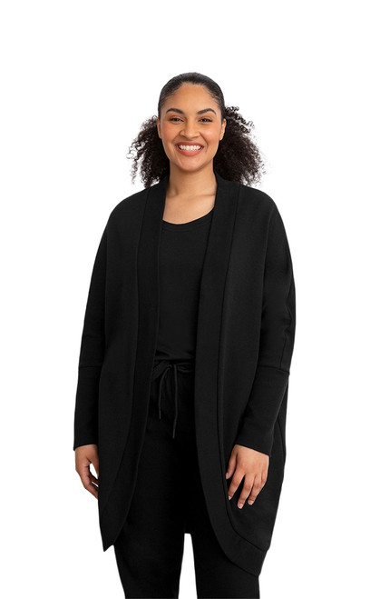 Bamboo Fleece Cocoon Cardi By Sympli~BF4501-Black-Front View