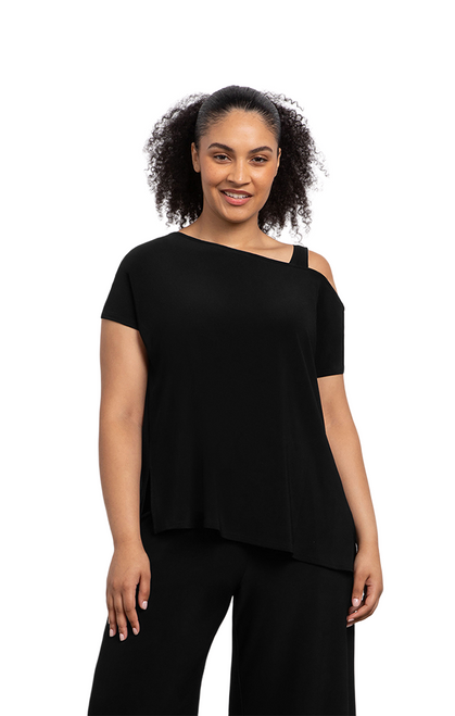 One Shoulder Boxy Top by Sympli~ 22271-Black-Front View|Adare's Boutique