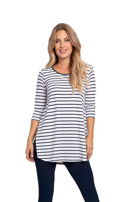 Go To Classic Tunic by Sympli-Navy Stripe~ 2382B-Front View