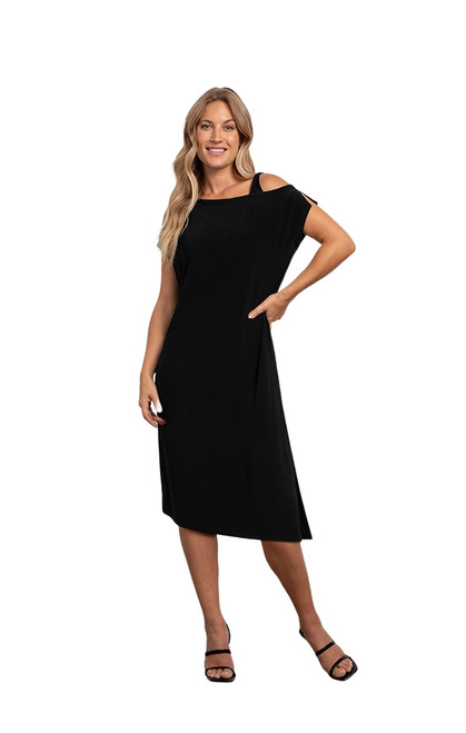 One Shoulder Boxy Dress by Sympli- 28134-Black-Front View|Adare's Boutique