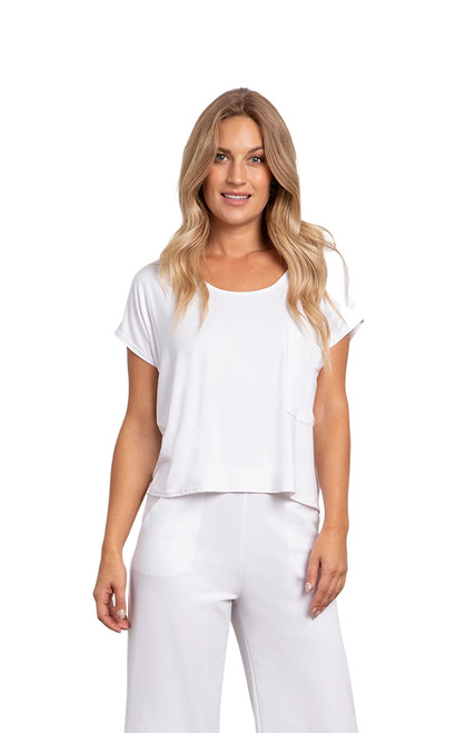 Bamboo Dolman Pocket Top by Sympli- T4205-White-Front View|Adare's Boutique