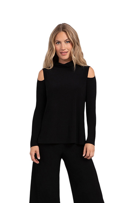 Turtle Neck Cut Out Shoulder Top by Sympli- 22277-3-Black-Front View|Adare's Boutique