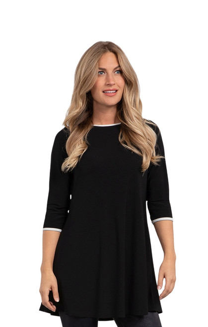 Tipped Reversible Trapeze Tunic by Sympli- 23214CB-Black/Ivory-Front View|Adare's Boutique