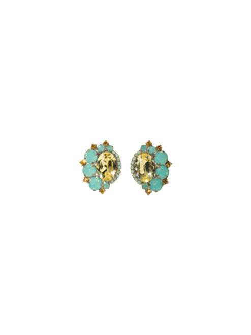 Sorrelli ATLANTIS- Bold Asymmetric Crystal Earrings with Oval Center~ EBZ22ASAT | Adares Boutique