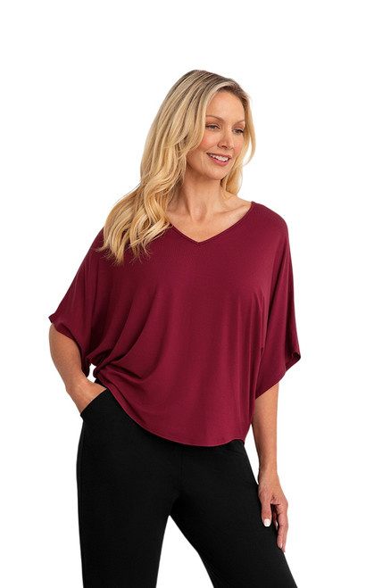 Bamboo V Neck Dolman Top by Sympli~T4202-Mulberry-Front View