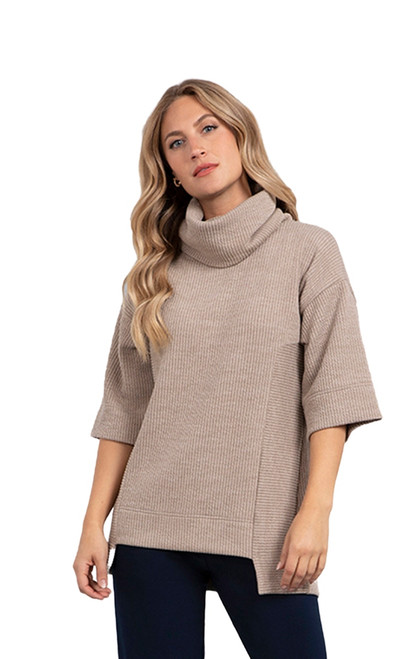 Step Hem Elbow Sleeve Rib Sweater by Sympli- K7228R-Camel-Front View|Adare's Boutique