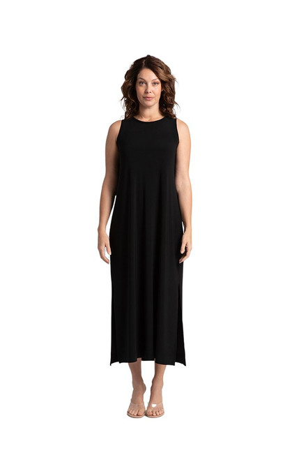 Reversible Slit Tank Dress by Sympli-28160-Black- Round Neck-Front View | Adare's Boutique