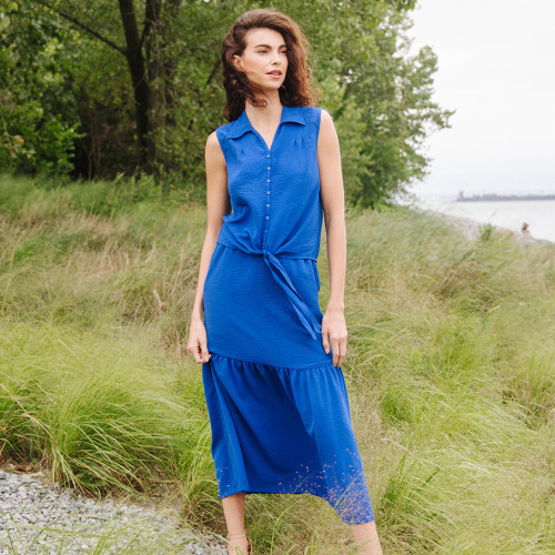 Tie Waist Tiered Maxi Skirt - Soft Textured Rayon - Cobalt- By Clara Sunwoo- SK2R | Adare's Boutique