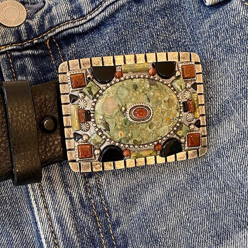 MICHAL GOLAN ~ Rhyolite and Onyx Gemstone Belt Buckle ~ BB152 | Adare's Boutique