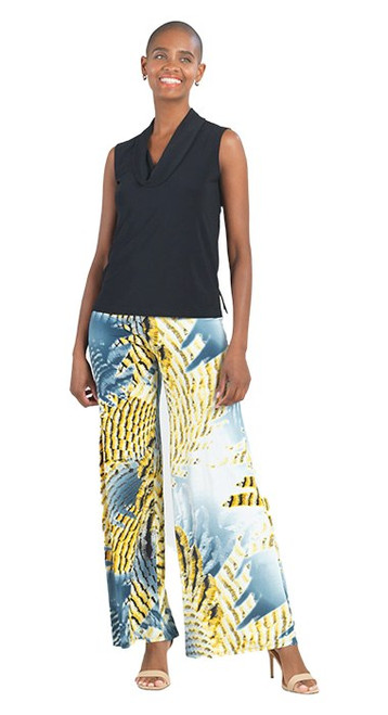 Palm Feather Print Silky Knit Palazzo Pant - By Clara Sunwoo- LPTP44 | Adare's Boutique