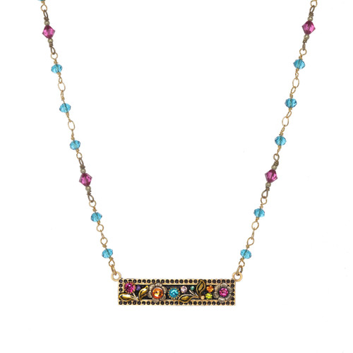 Michal Golan - MIDNIGHT GARDEN - Rectangle Pendant on Beaded Chain Necklace ~ N4119 | Adare's Boutique