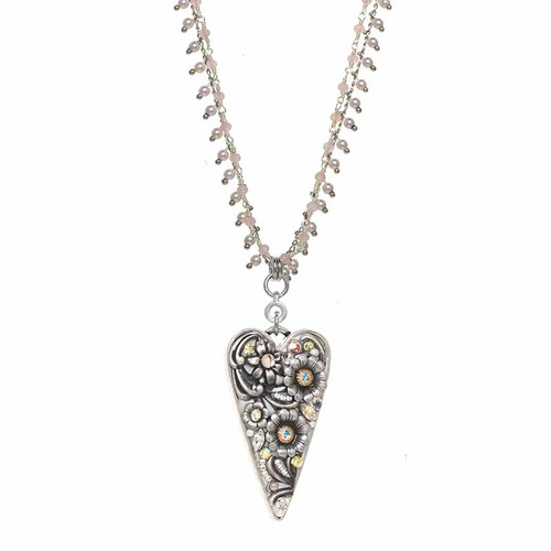 Michal Golan SILVER LINING- Long Heart Necklace ~ N4425 | Adare's Boutique