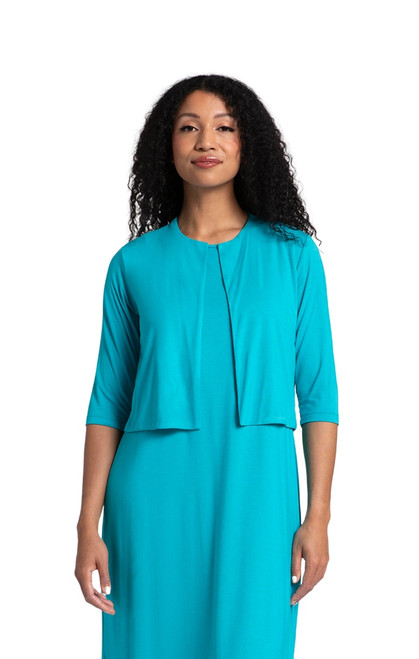 Bamboo Classic Bolero Cardigan by Sympli-T25156-Turquoise-Front View|Adare's Boutique