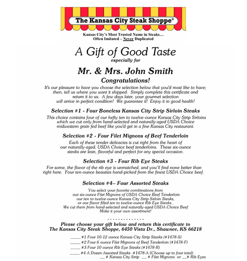 Gift Selection Certificate #1