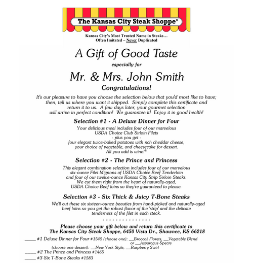 Gift Selection Certificate #4